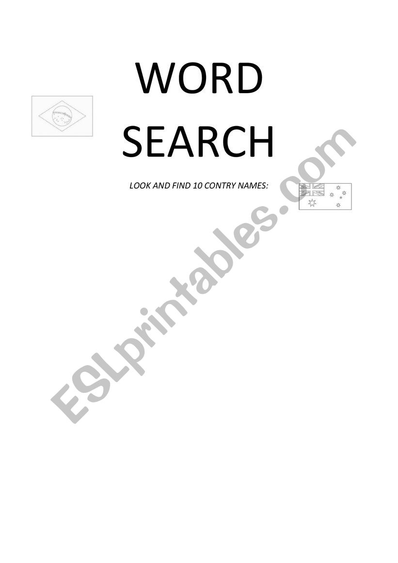 Countries - word search worksheet