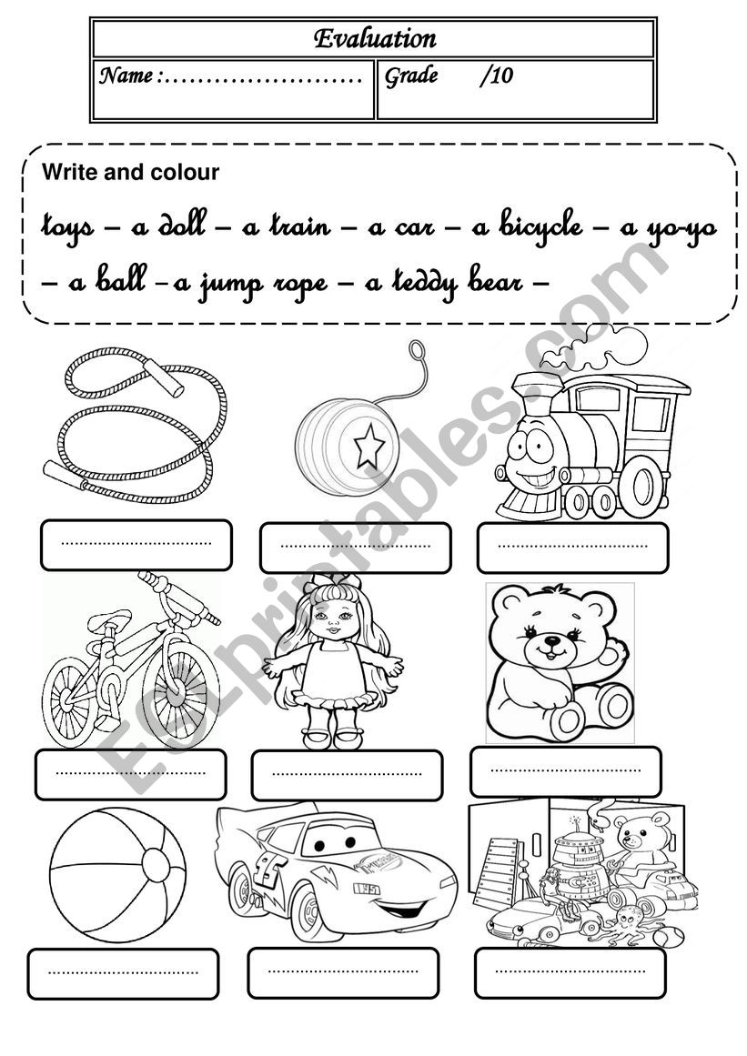 Toys Evaluation worksheet
