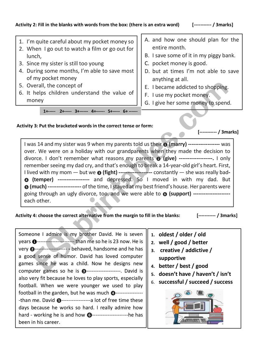 9th form test 1 family life  worksheet
