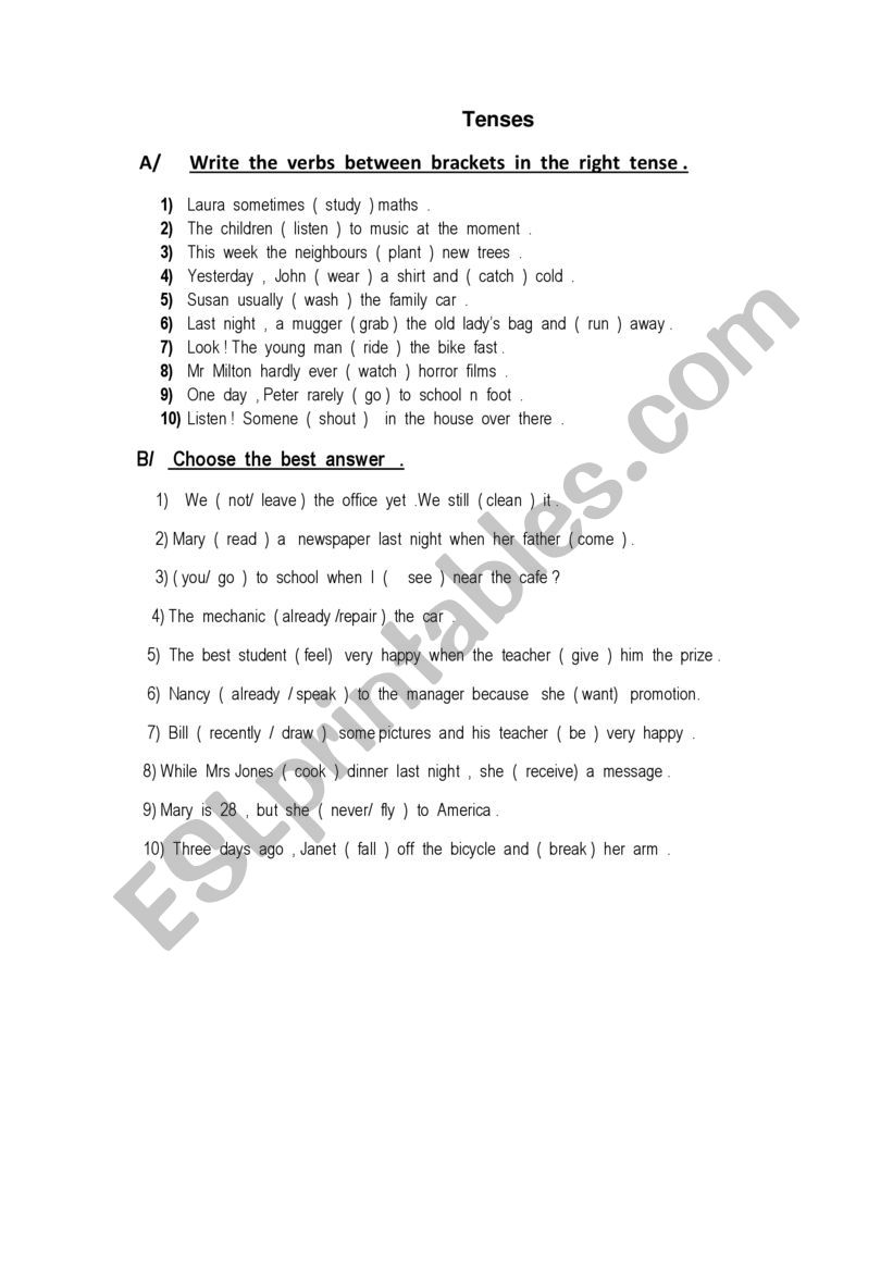 tenses worksheet