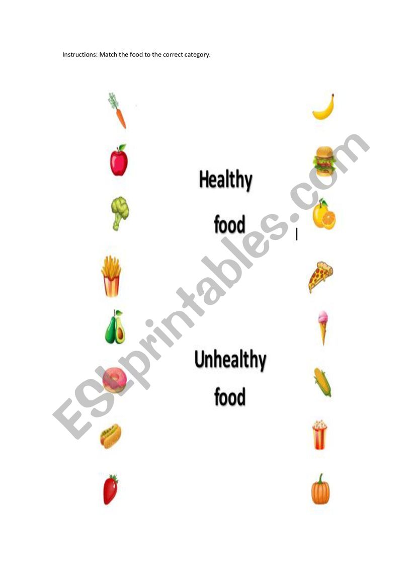 Healthy and Unhealthy food worksheet