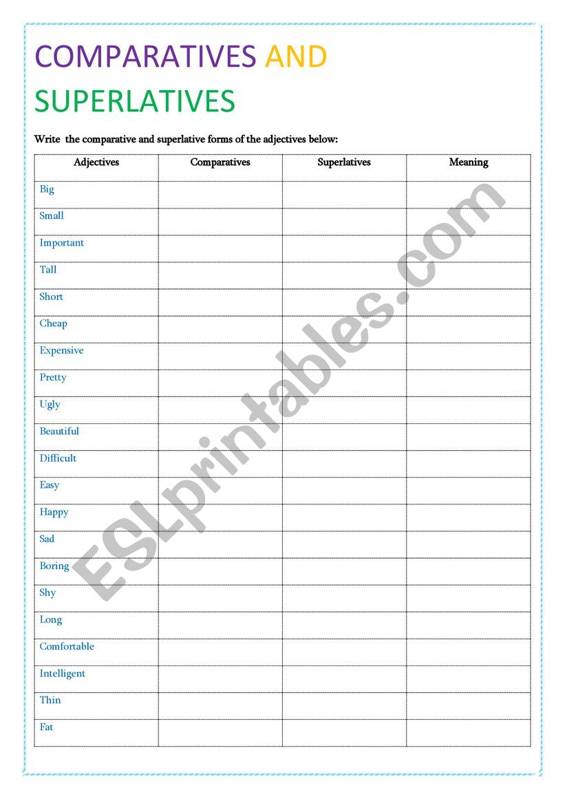 COMPARATIVES worksheet