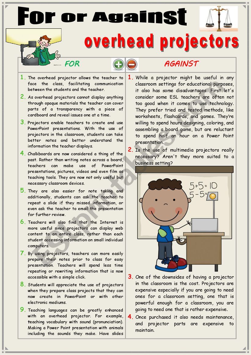 For or against TEACHING with an OVERHEAD PROJECTOR (Debating)