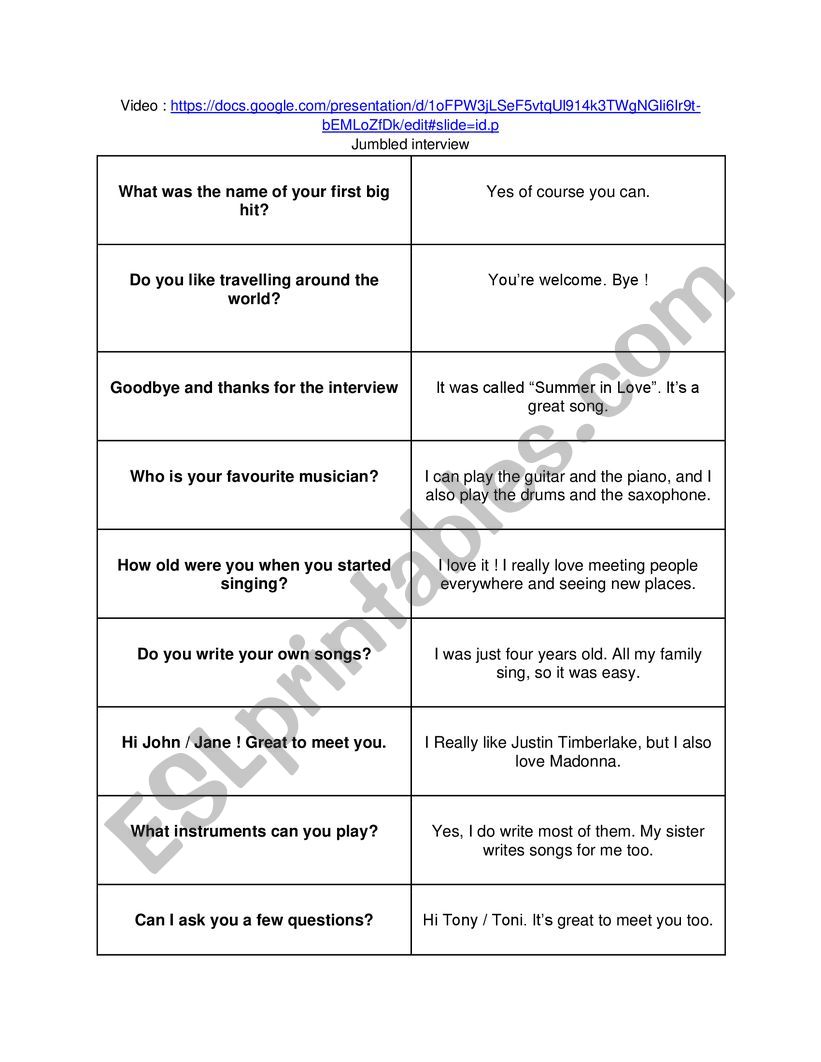 JOB INTERVIEW worksheet