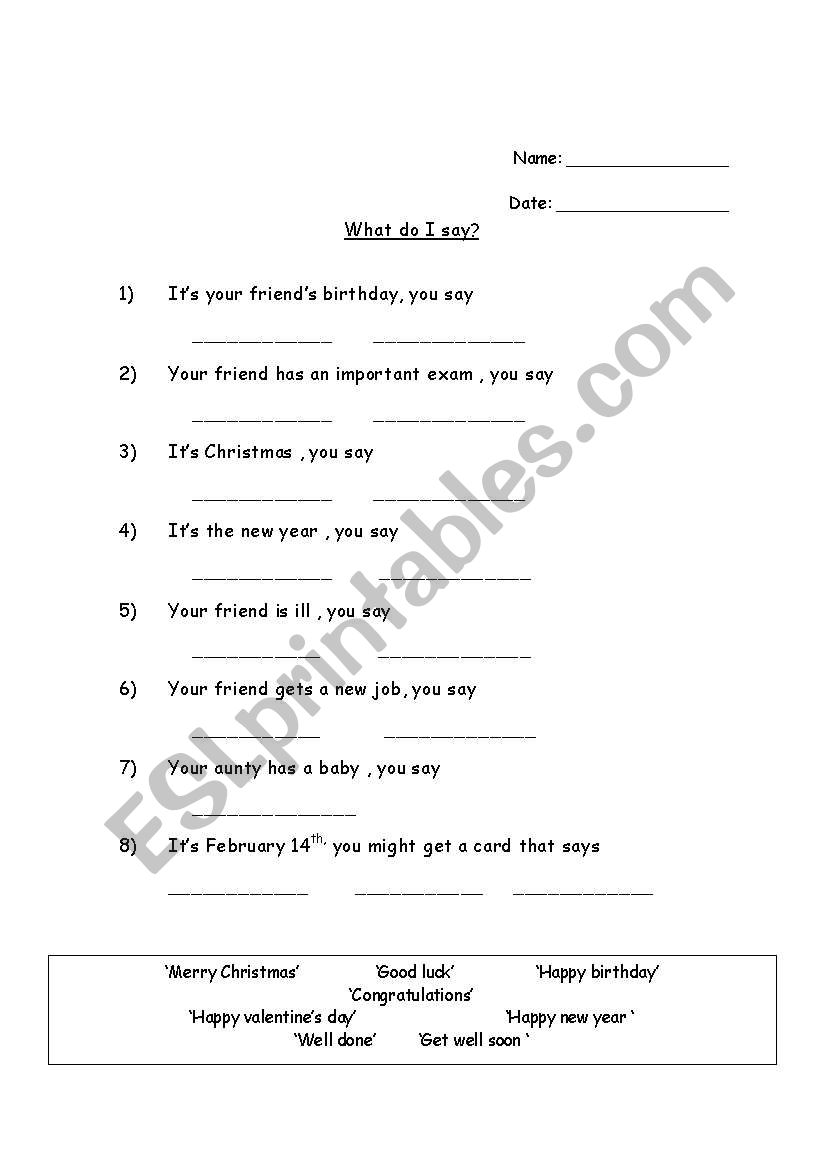 What do I say ? worksheet