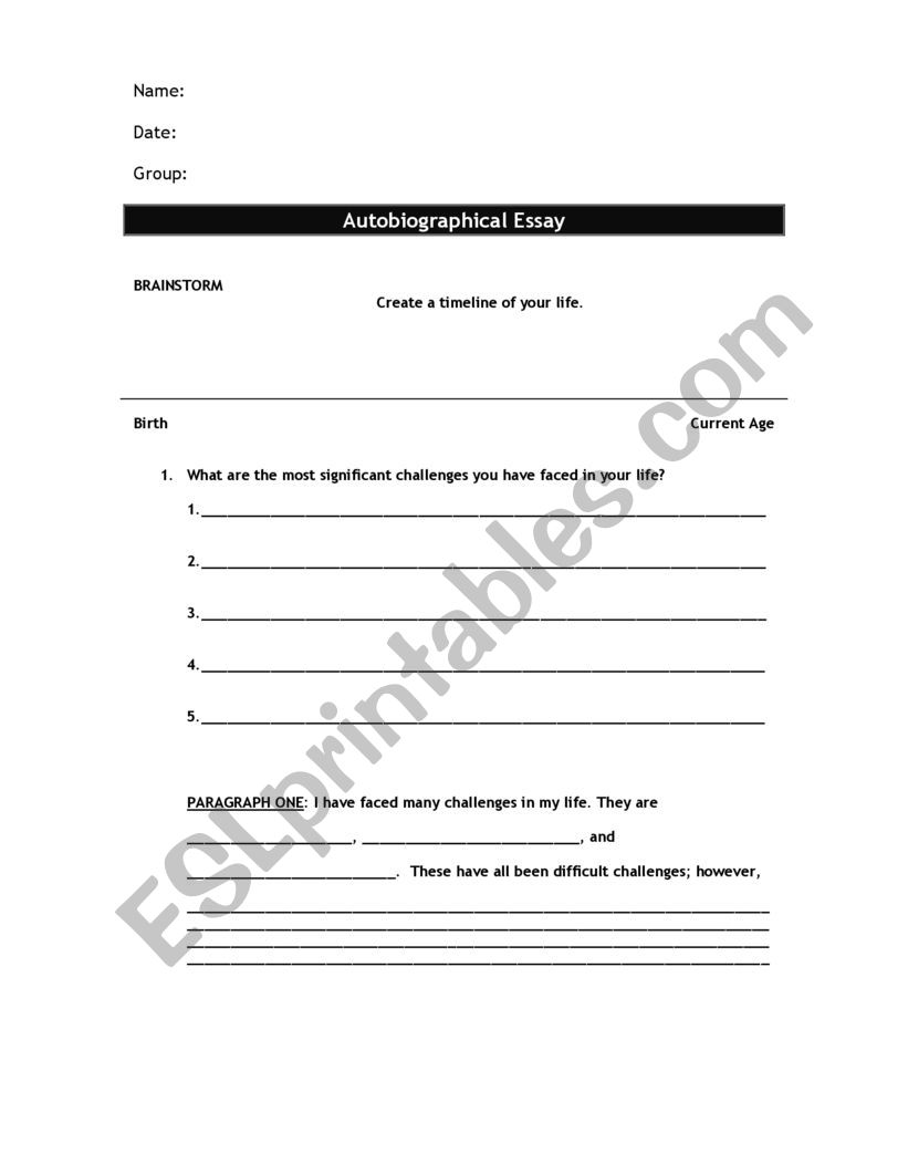 Autobiographical Essay  worksheet