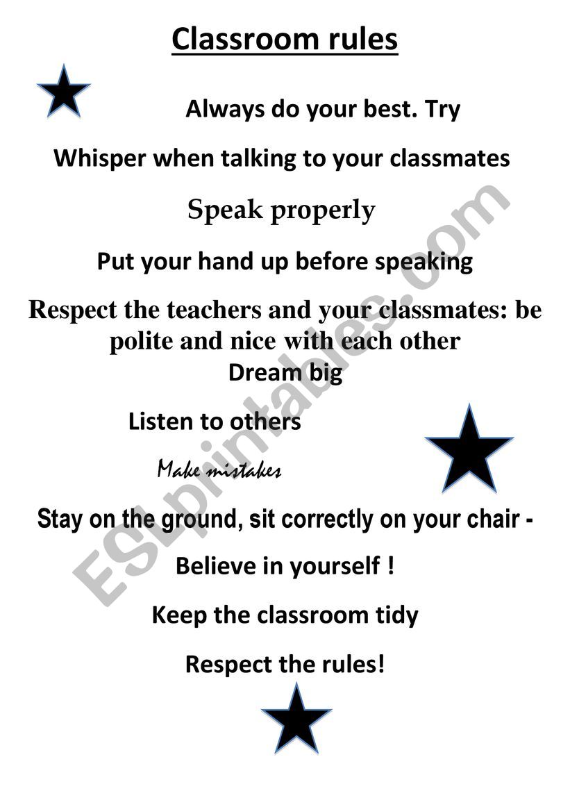 Classroom rules worksheet