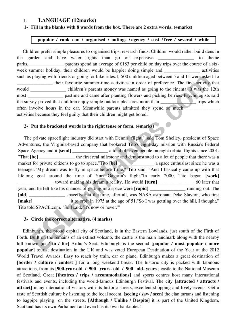 Language tasks Bac students mid term 1 test 2021