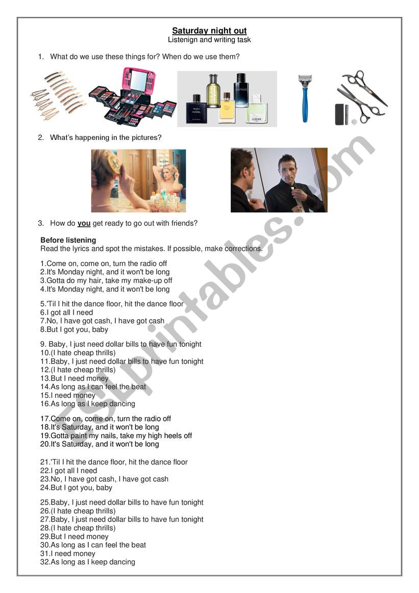 Cheap Thrills By Sia Worksheet Esl Lady Marian