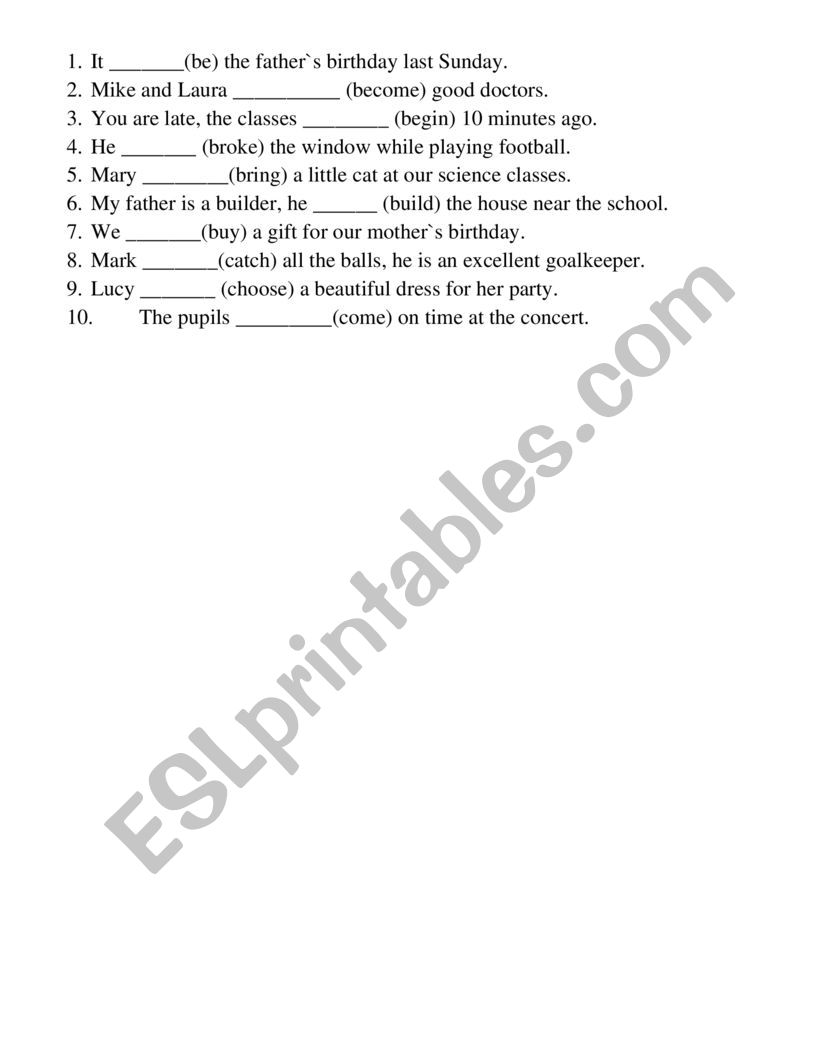 Past simple worksheet