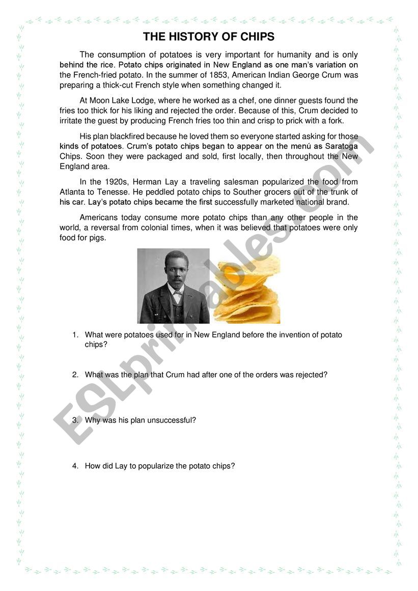THE HISTORY OF CHIPS worksheet