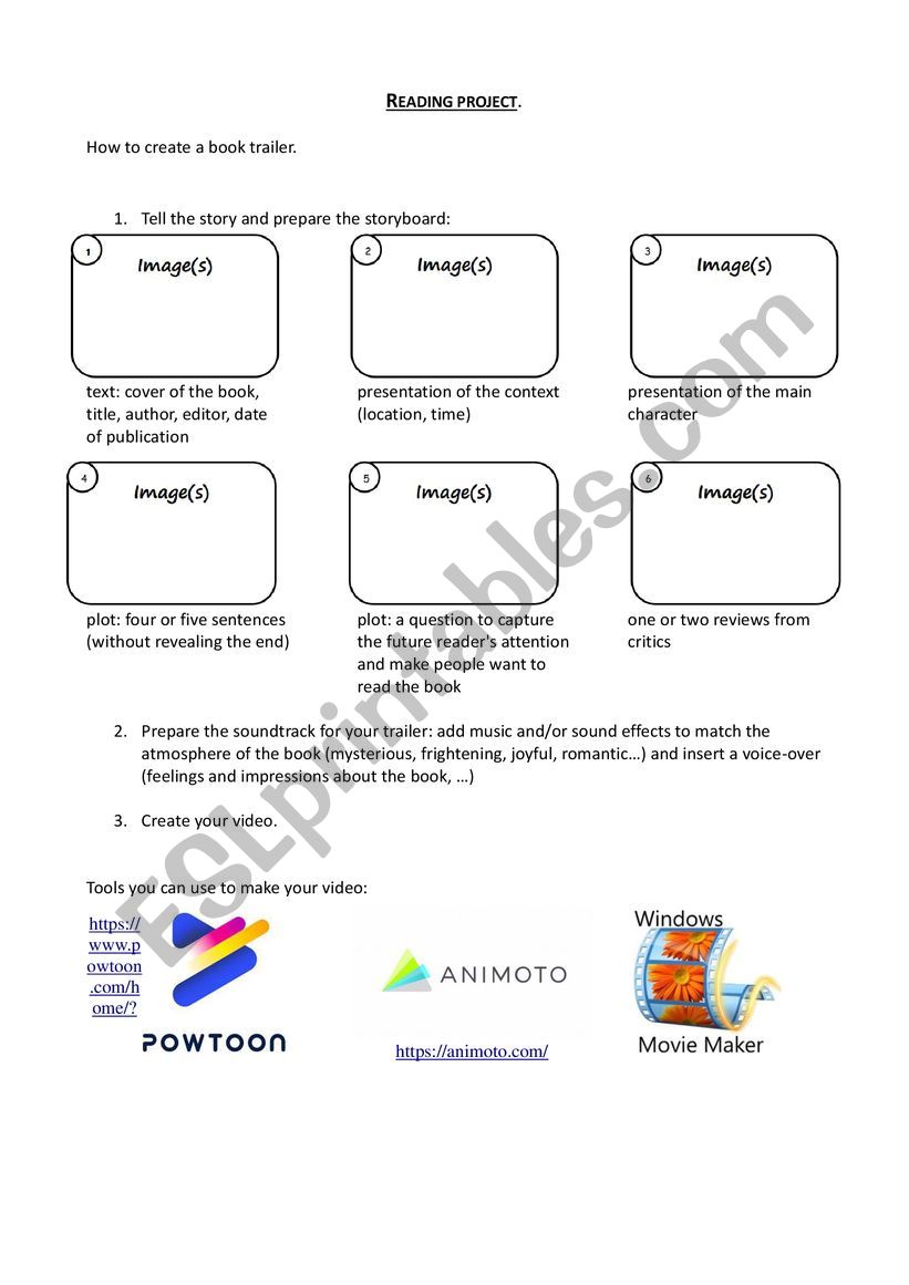 How to create a book trailer worksheet