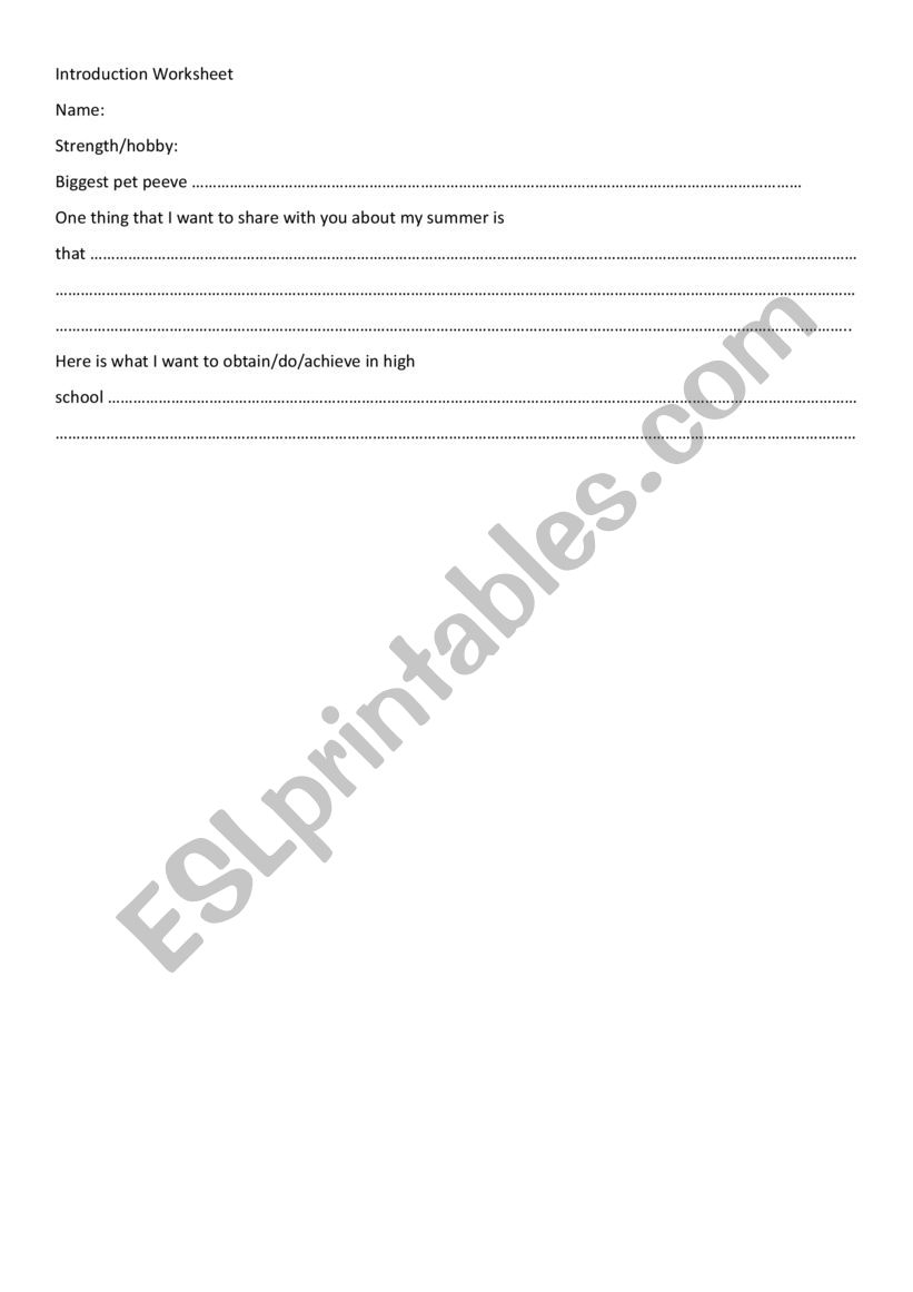 Introduction worksheet worksheet