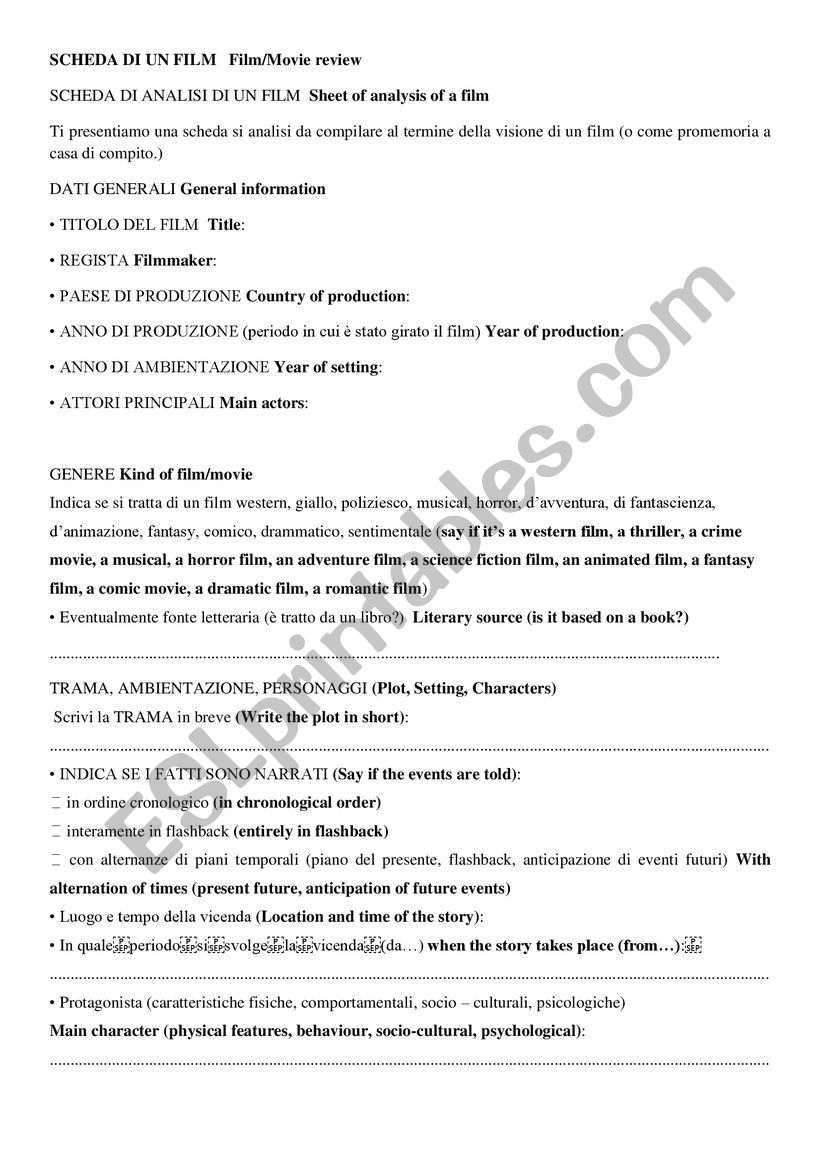 Film/movie review worksheet