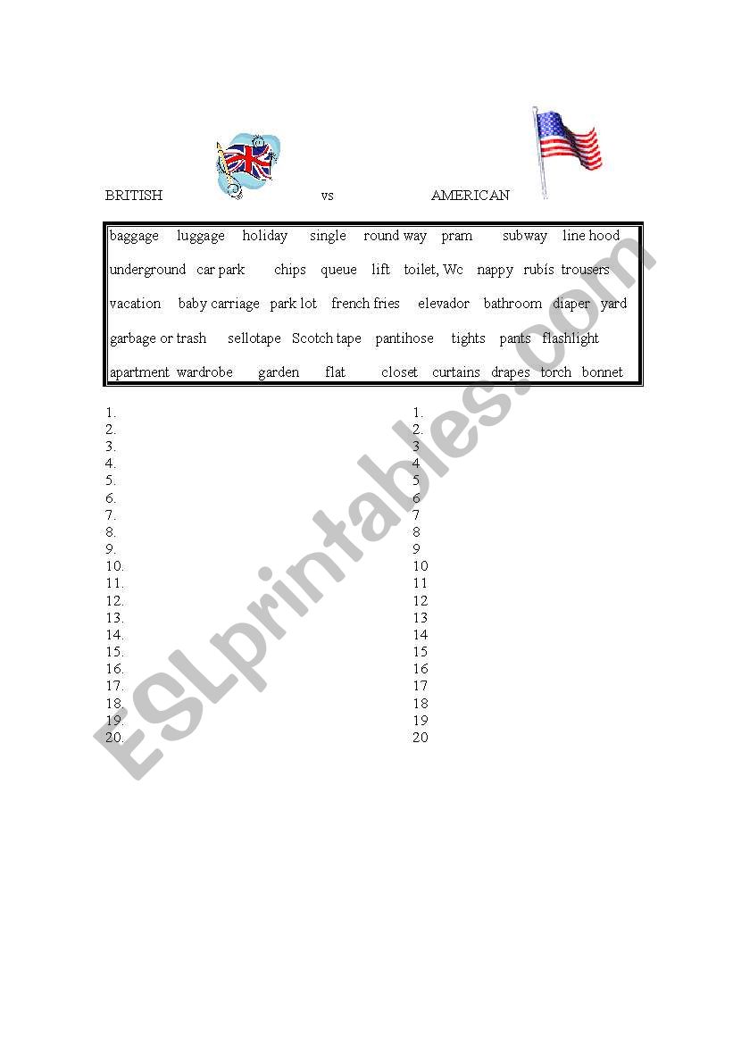 British  and American vocabulary