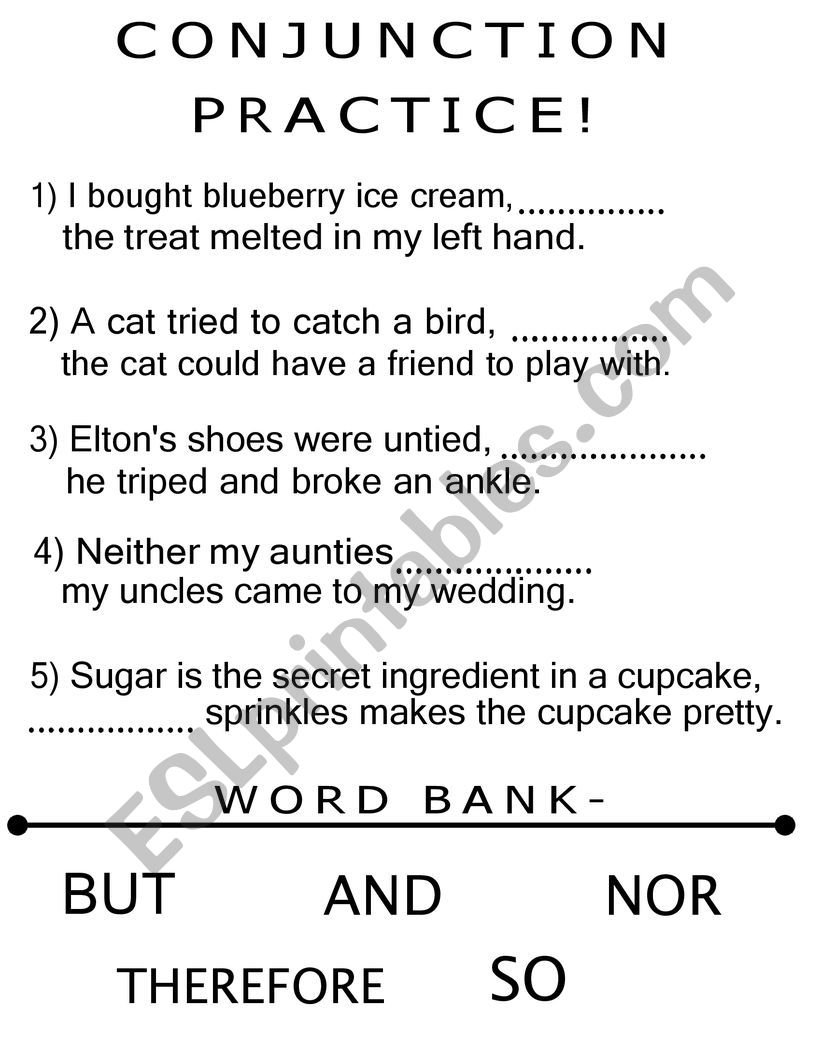 Conjunction Practice   worksheet
