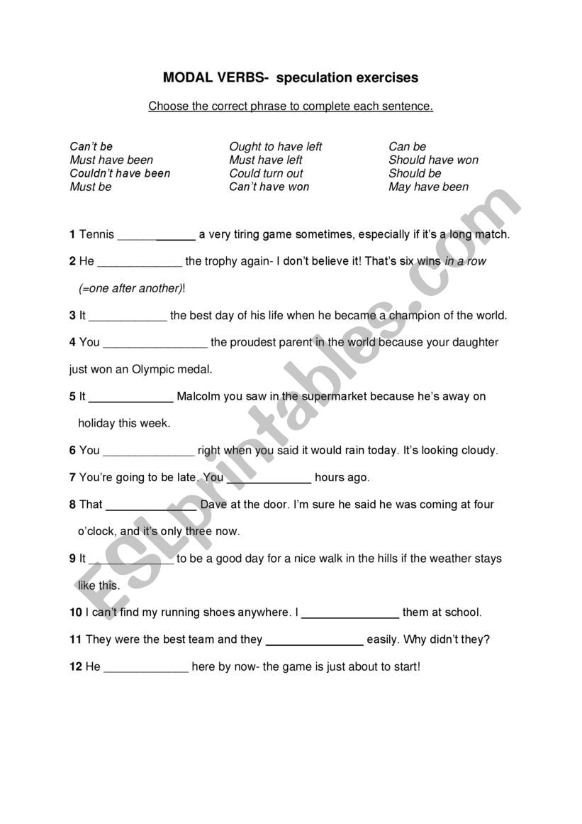 Modals worksheet