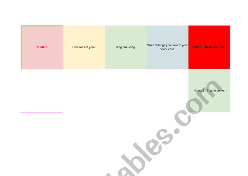 Boardgame worksheet