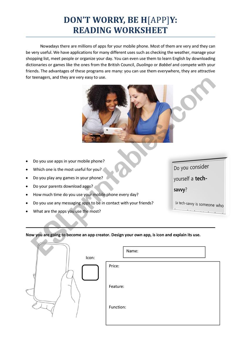 technology, cell phone worksheet