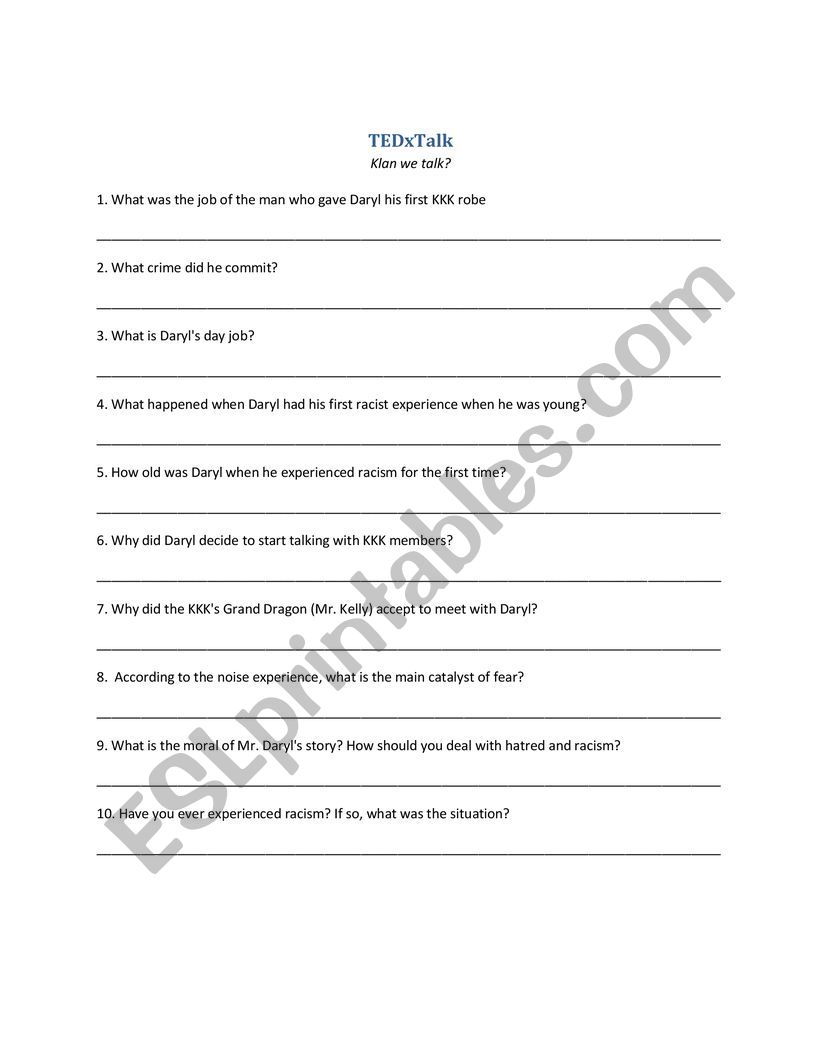 TED Talks - Klan We Talk? Handout