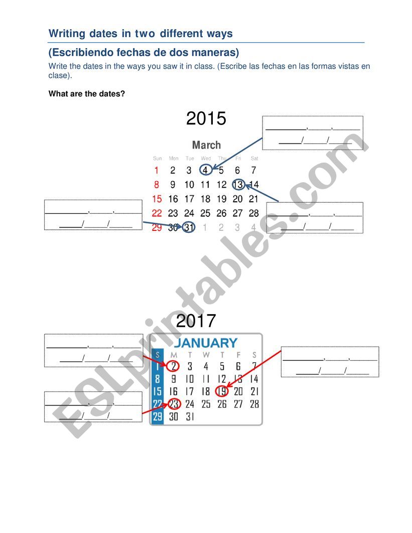 Writing the date. worksheet