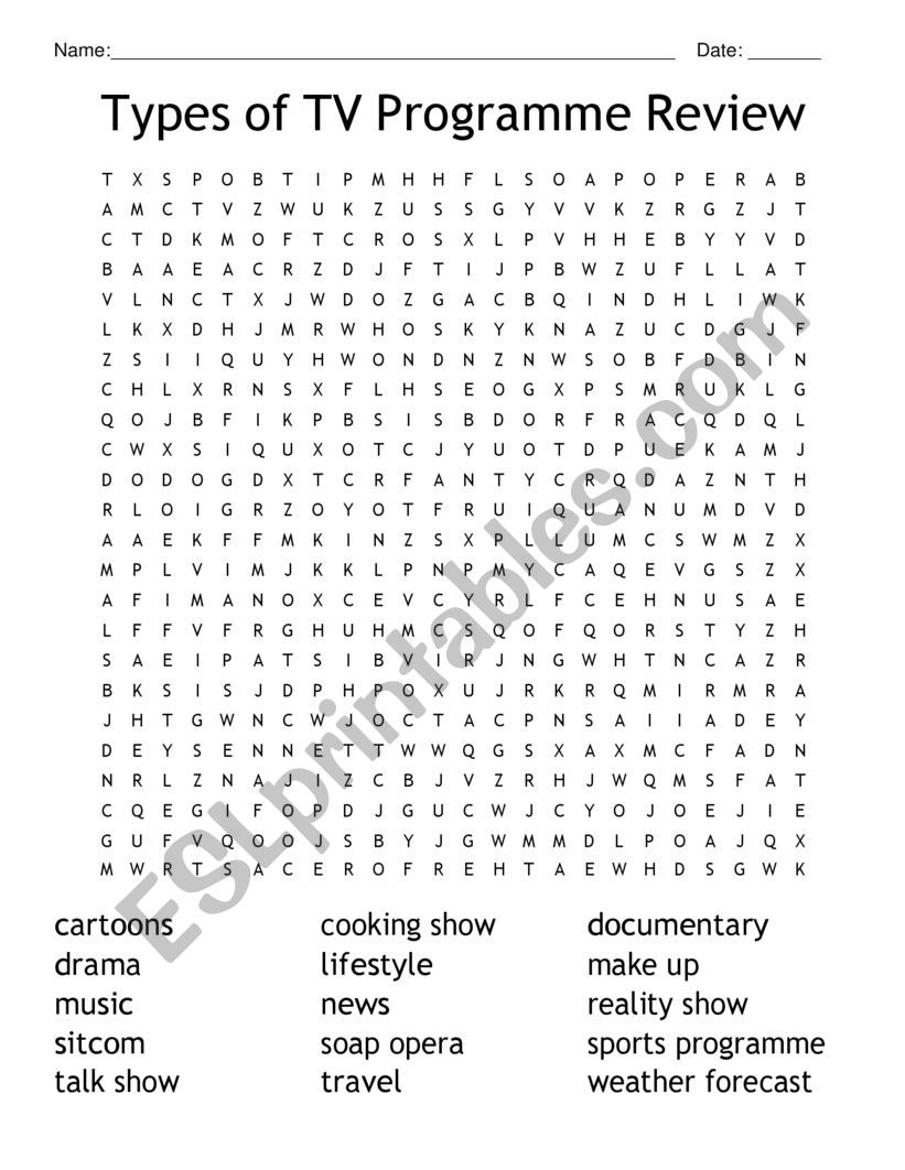 Types of TV Programme worksheet