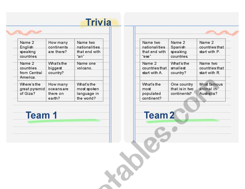 Word Trivia worksheet