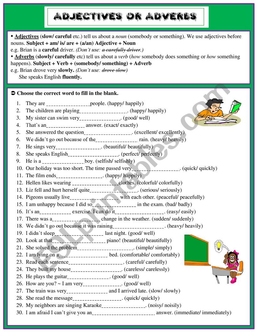 Adjective or adverb worksheet