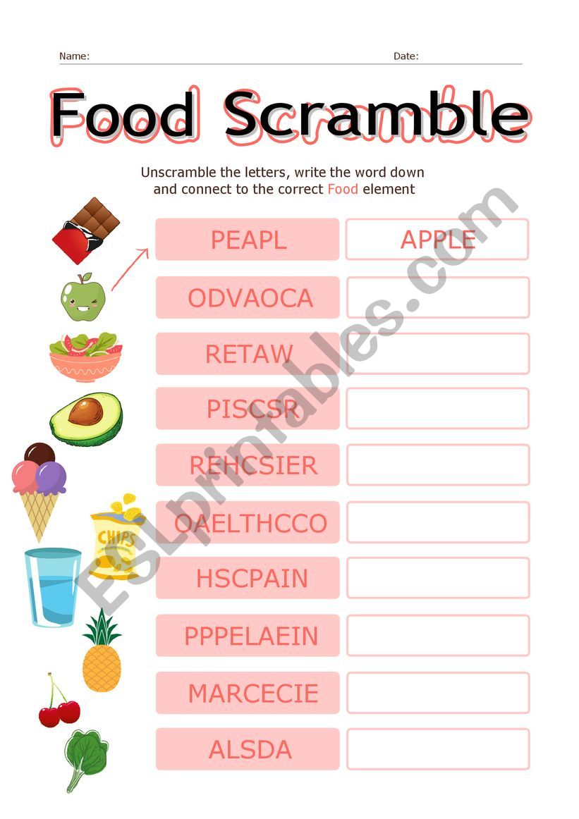 Food vocabulary worksheet