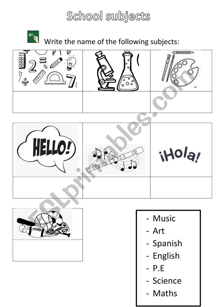 school subjects worksheet