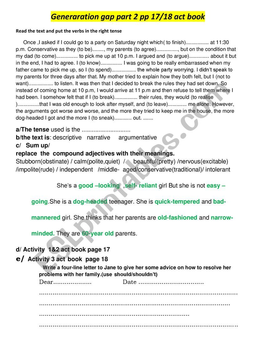 generation gap part 2 worksheet