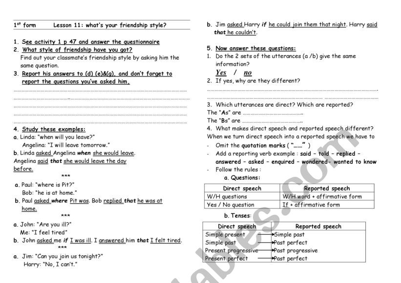 friendship worksheet