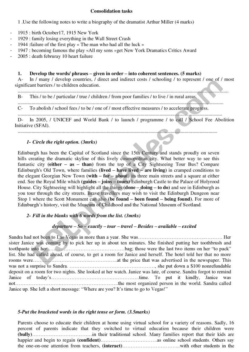 consolidation tasks worksheet