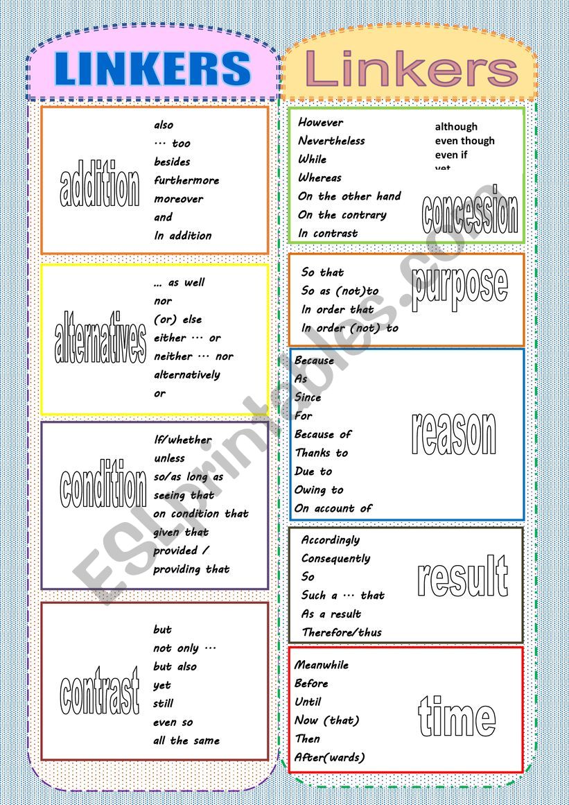 Linkers bookmark worksheet