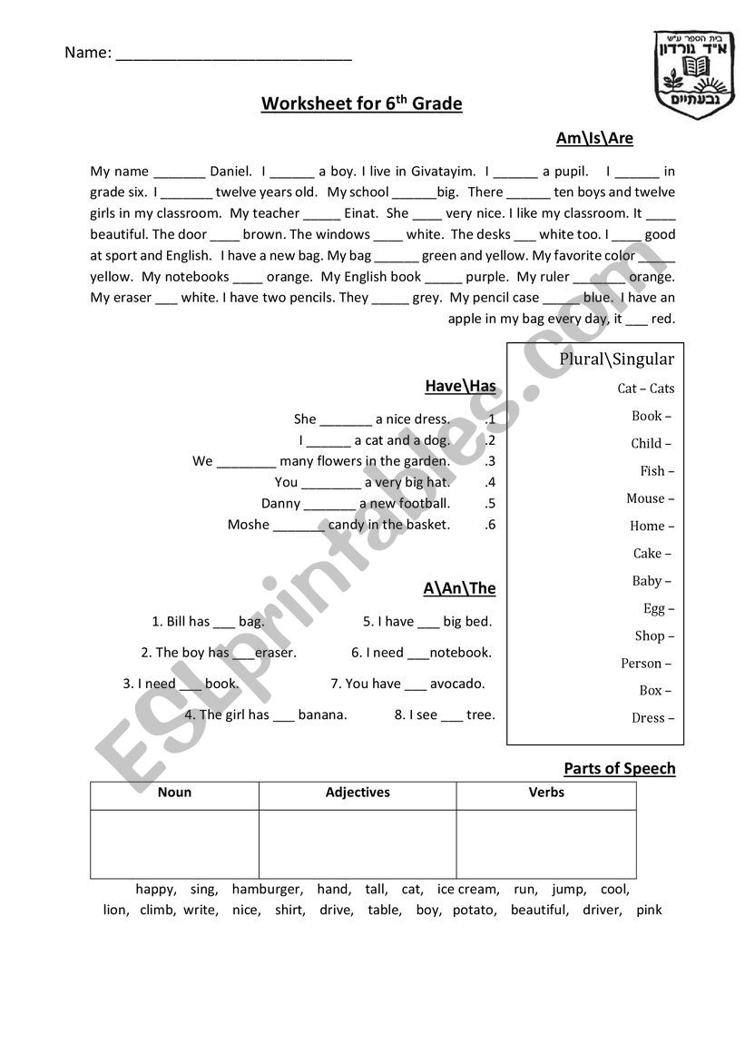 6th grade worksheet