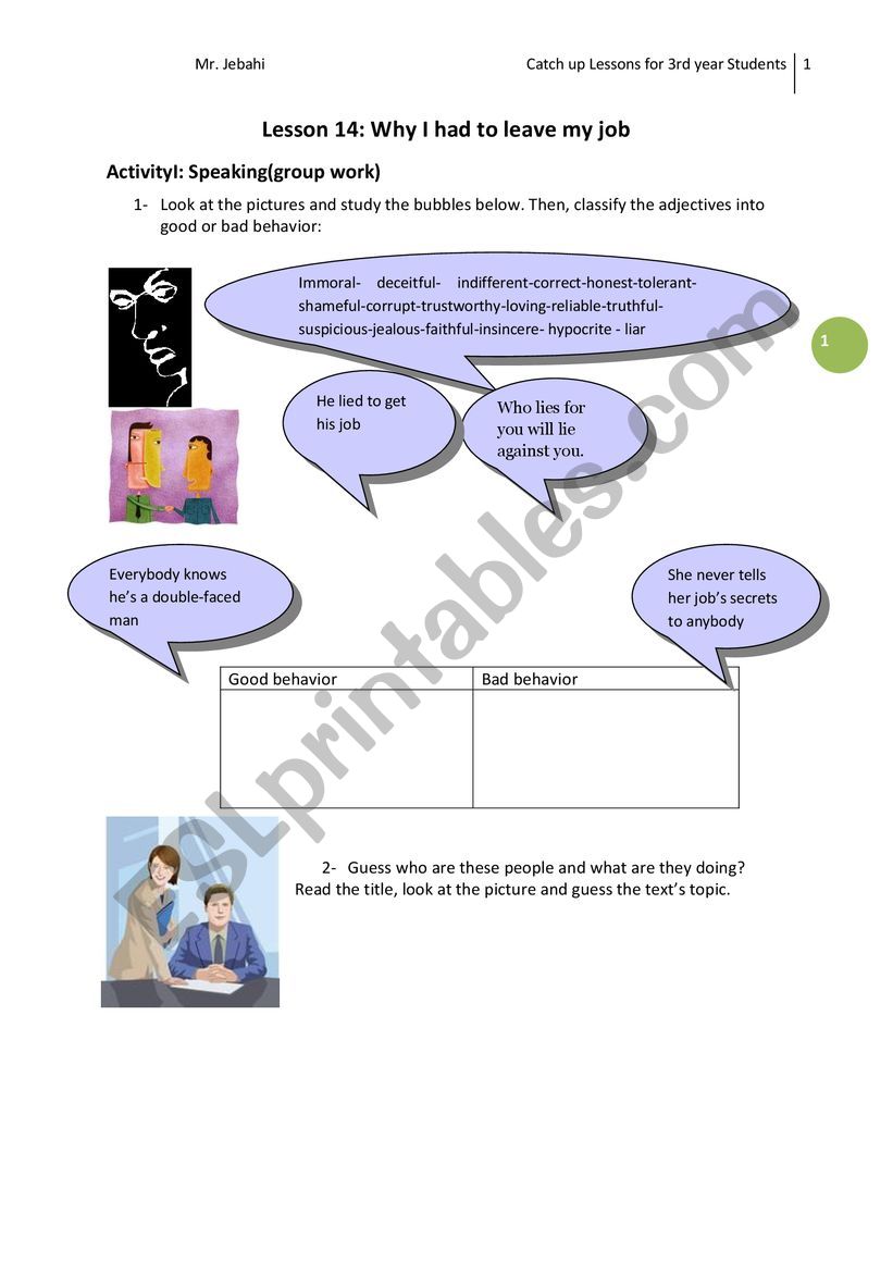 why I had to leave my job worksheet