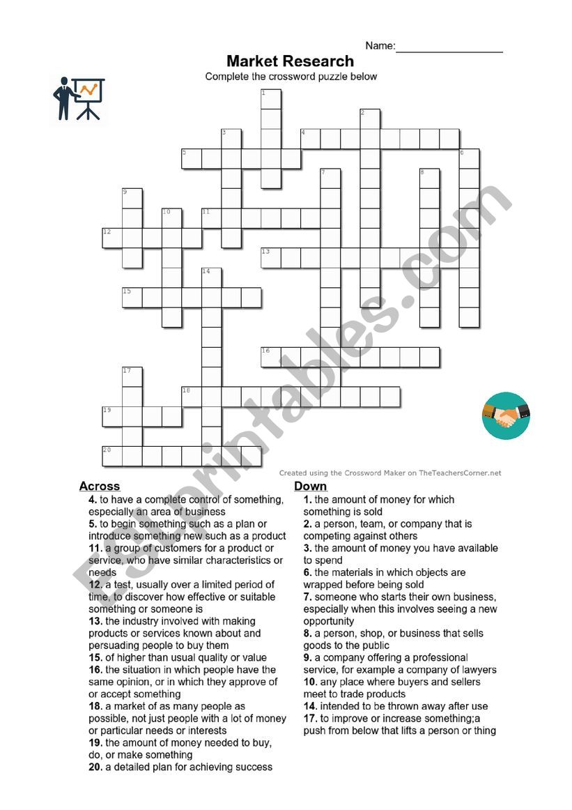 Business Market Research Vocabulary Crossword