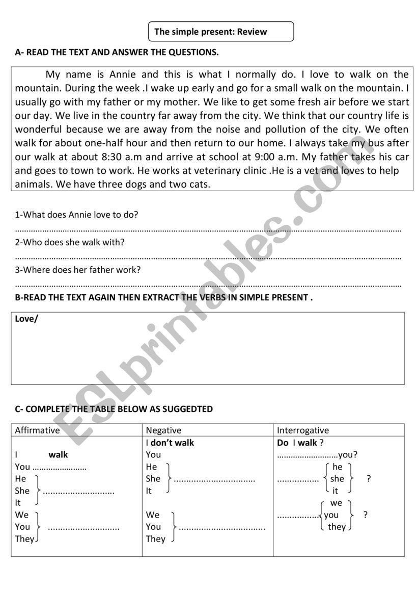 the present simple worksheet