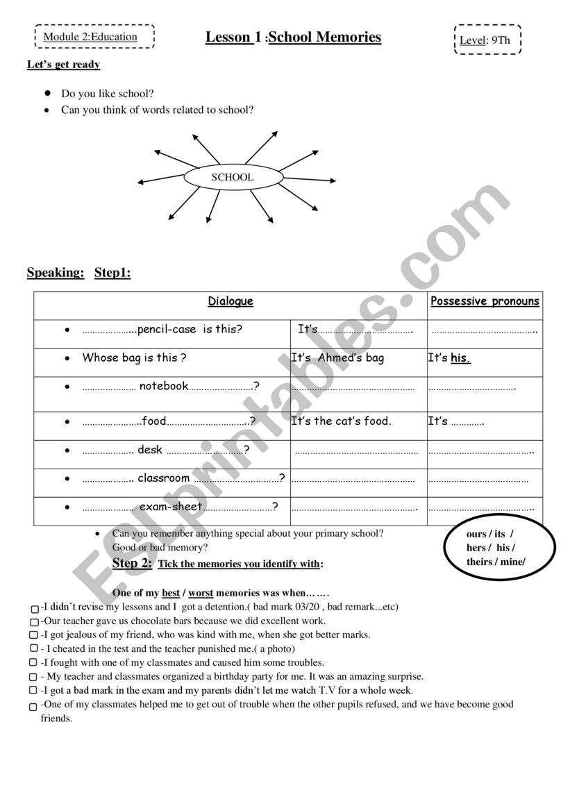 SCHOOL MEMORIES worksheet