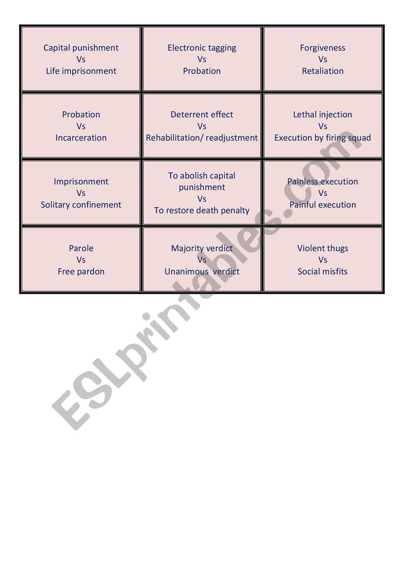 Crime and punishment worksheet