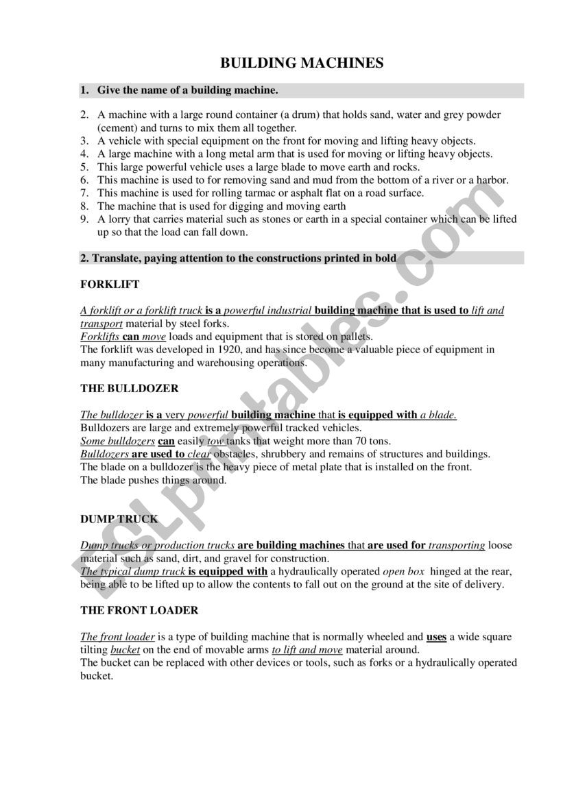 Building machines worksheet