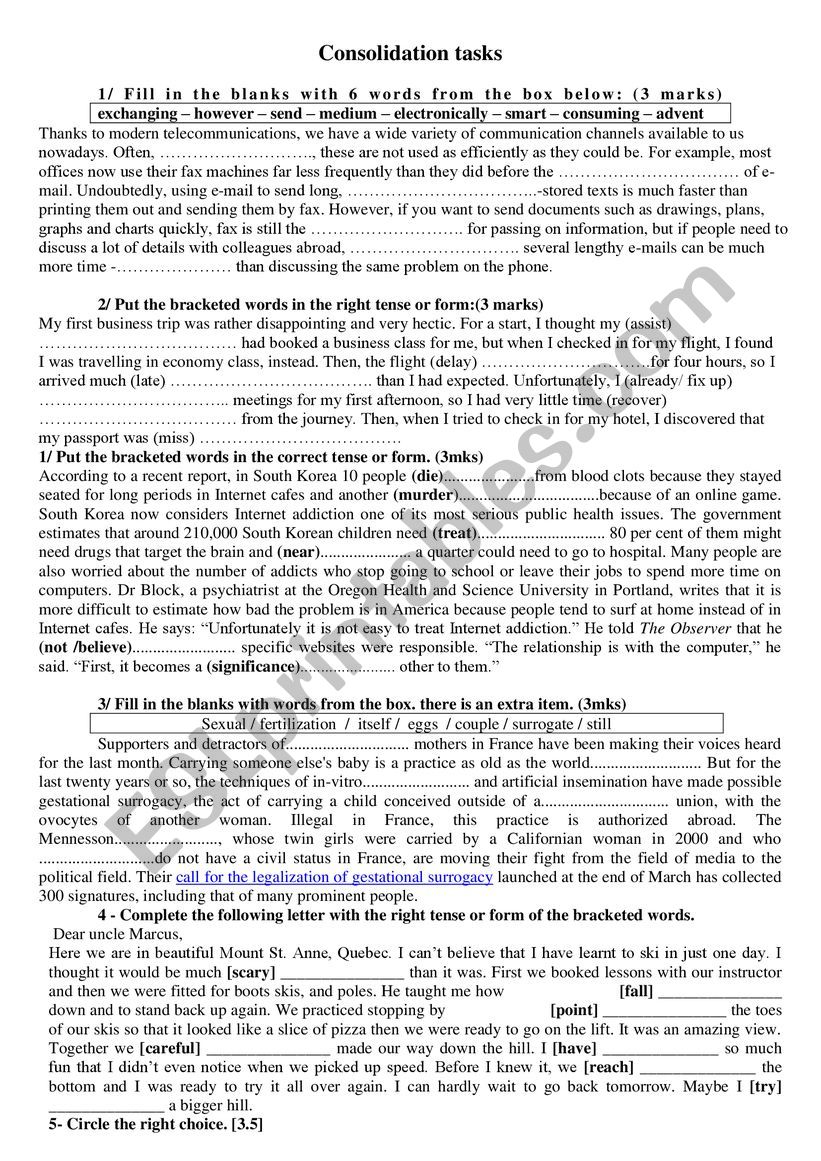 Remedial work for 3rd form  worksheet