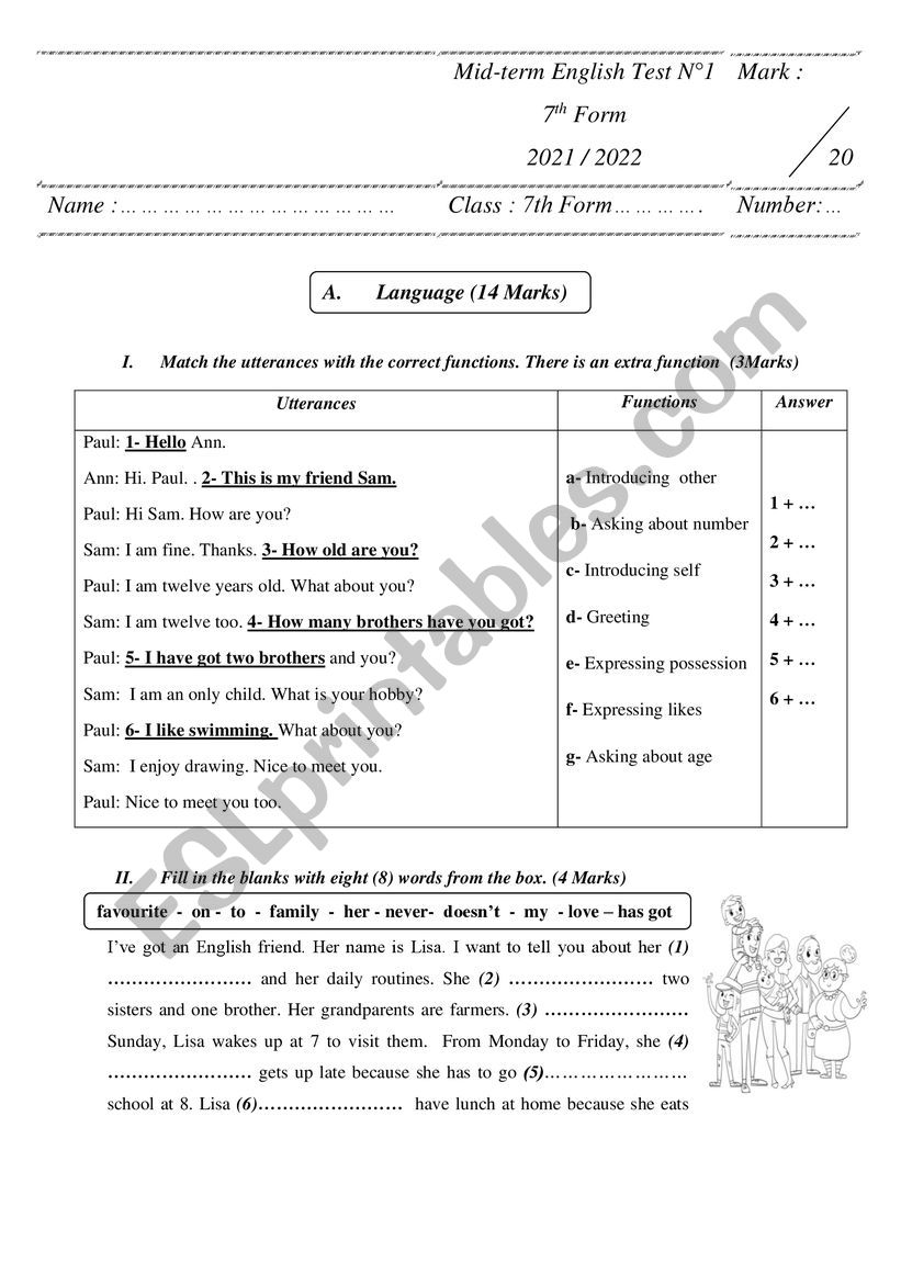 1st test 7th form worksheet