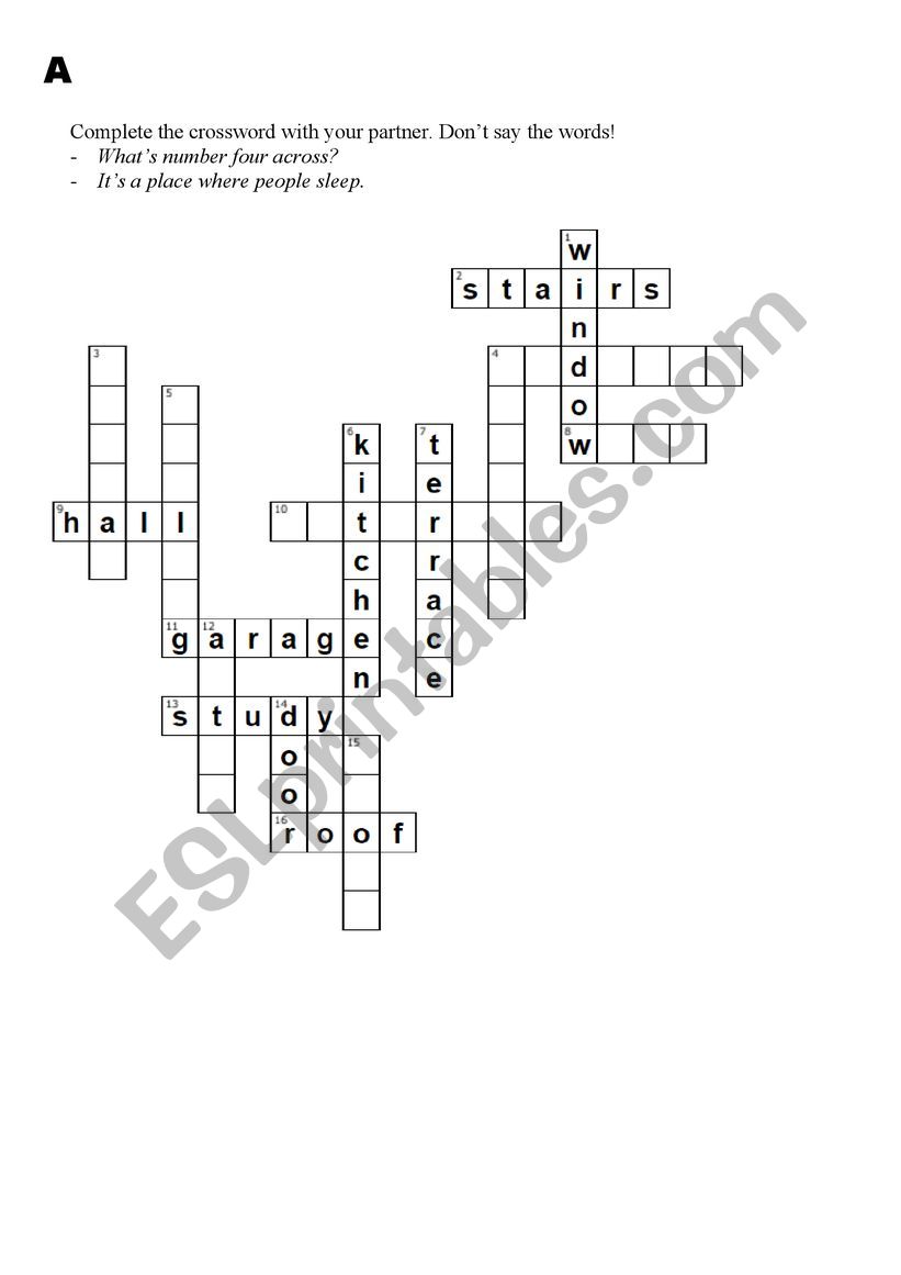 House and Furniture half crossword