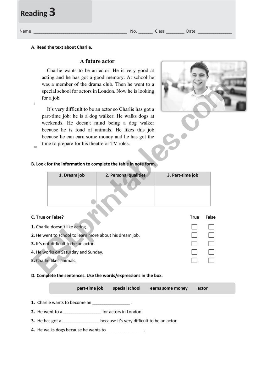 Reading Comprehension - Jobs worksheet