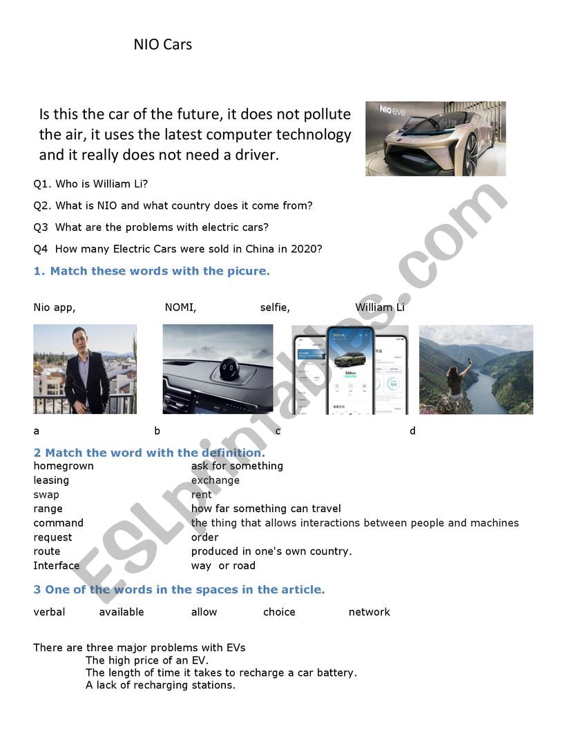 NIO Cars worksheet