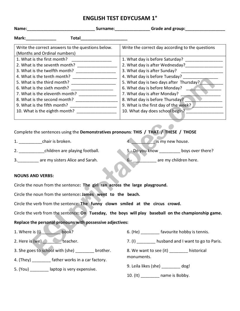 TEST family members and demostratives pronouns