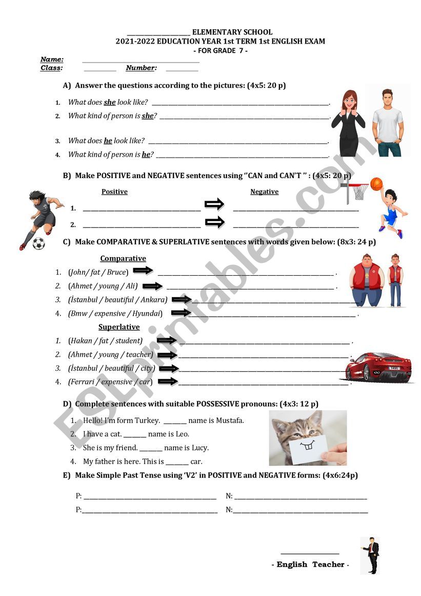 7th grade exam worksheet