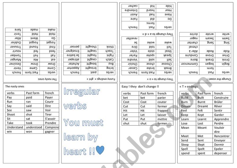 learn easy irregular verbs mini book
