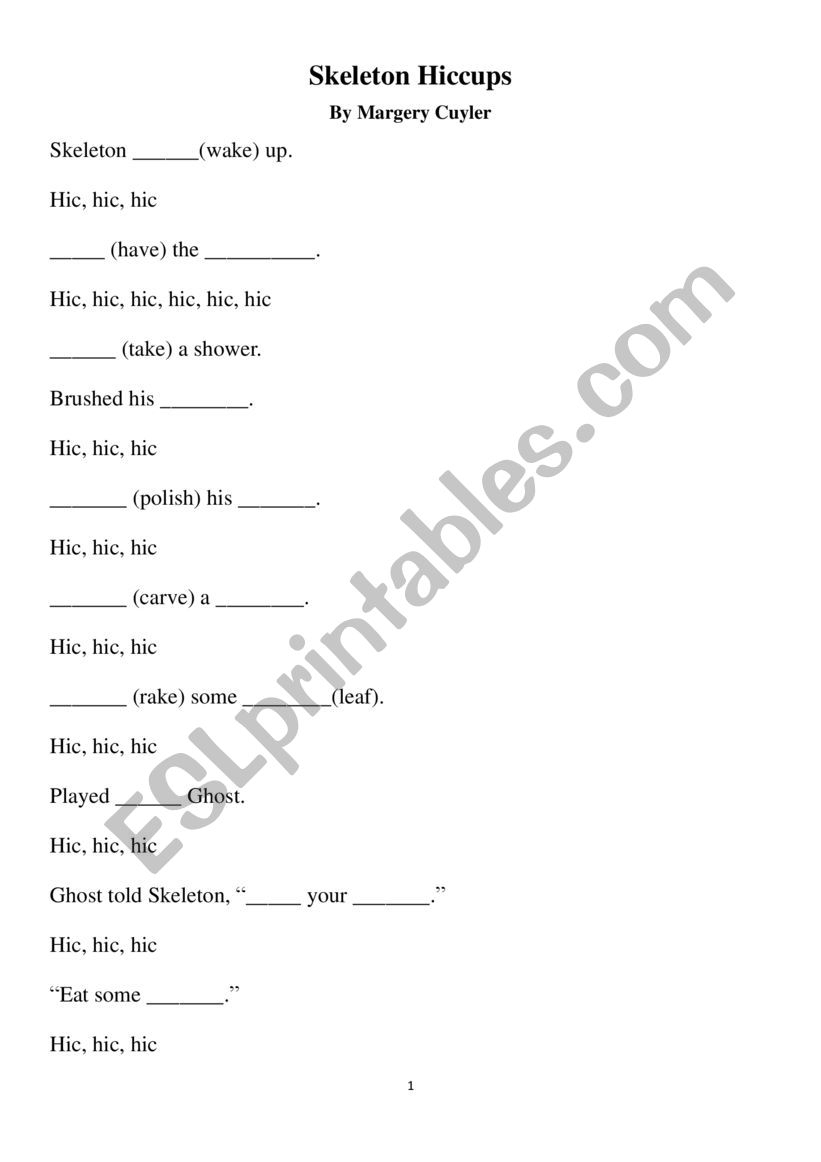 Skeleton Hiccups (blanks) worksheet